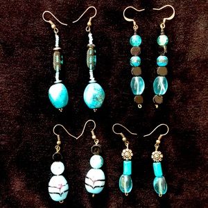 Collection of 4 pairs of turquoise beaded earrings